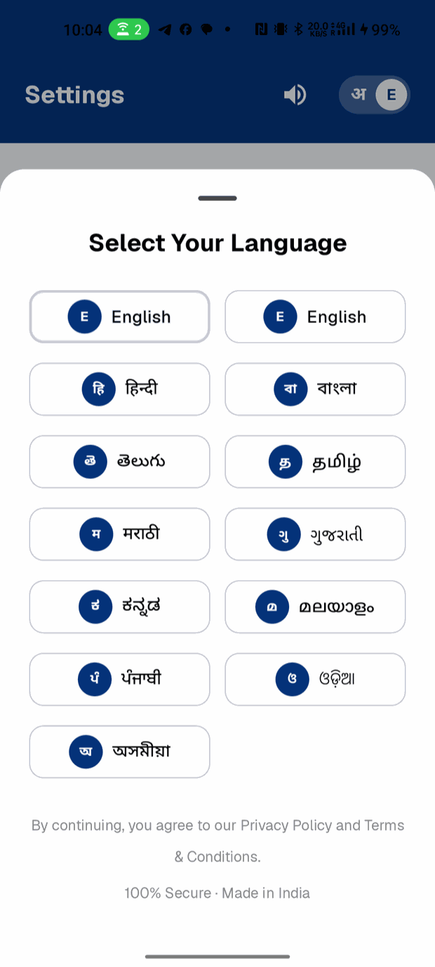 Choose from 12+ Indian languages