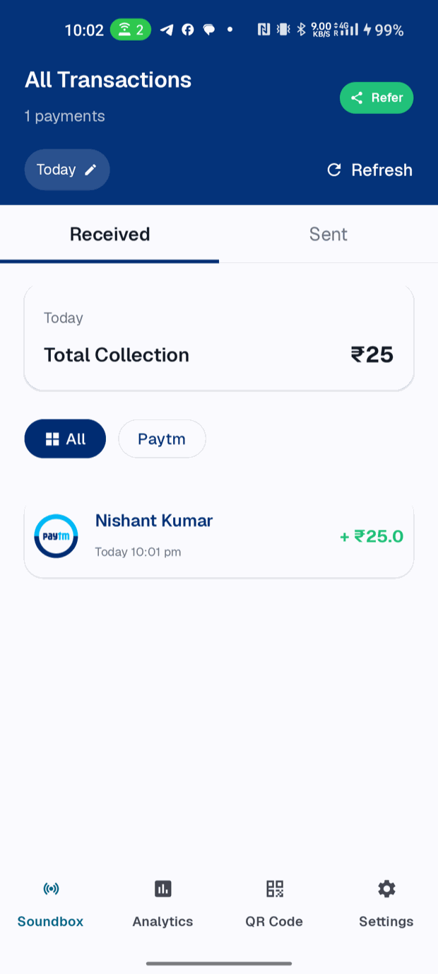 All transactions and today's total collection